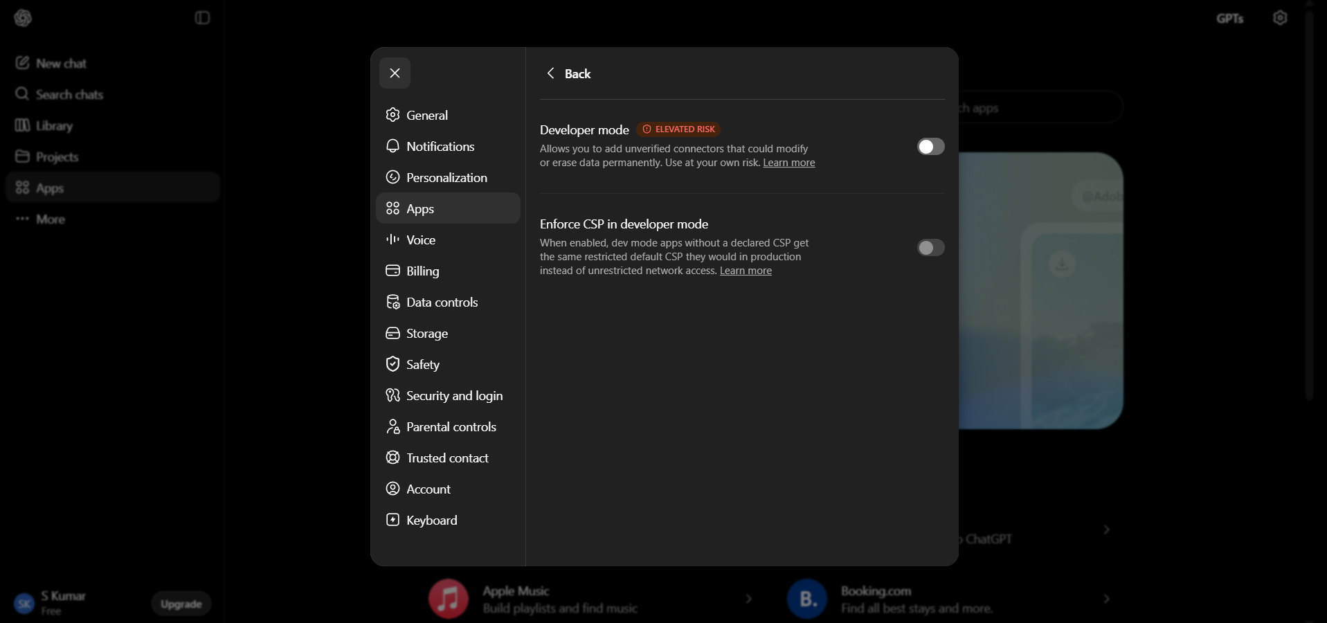 Open ChatGPT Advanced Settings
