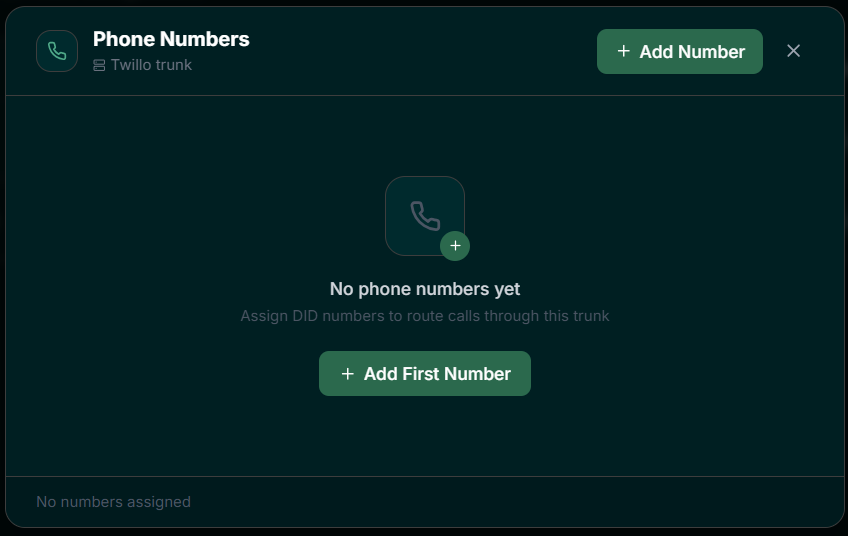 Vomyra — Add phone number to SIP trunk panel